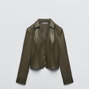 Olive Green Leather Women's Fitted Shirt